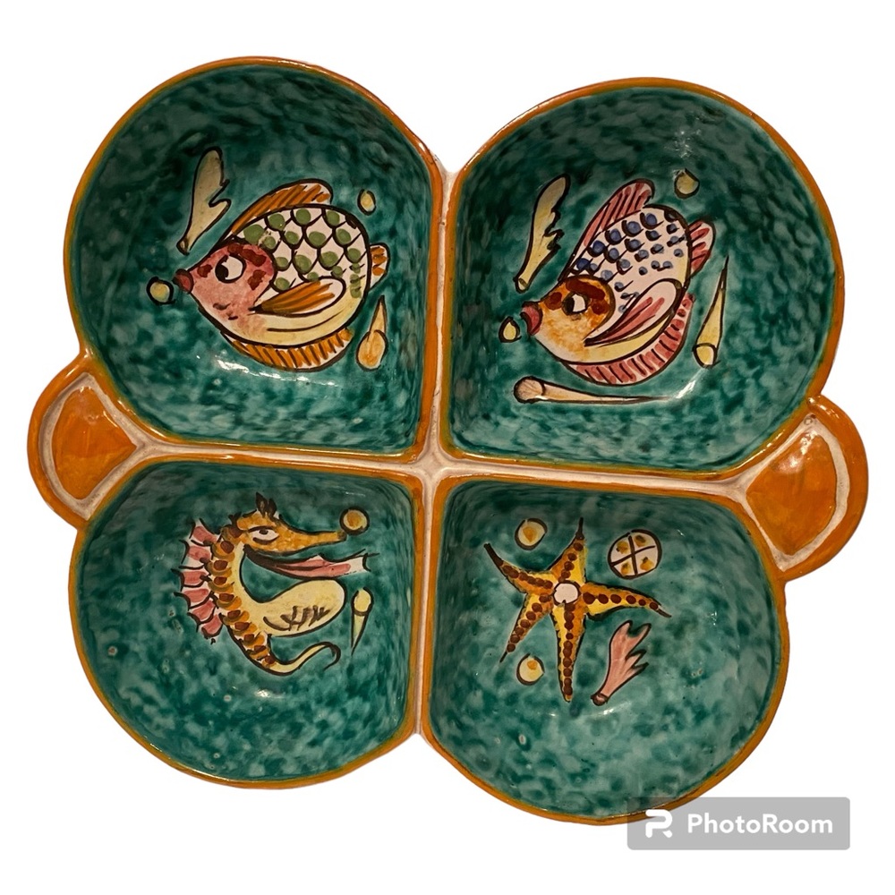 ITALY AMALFI COAST POTTERY GREEN BROWN 4 SECTIONS DINING SERVEWARE NAUTICAL HOME